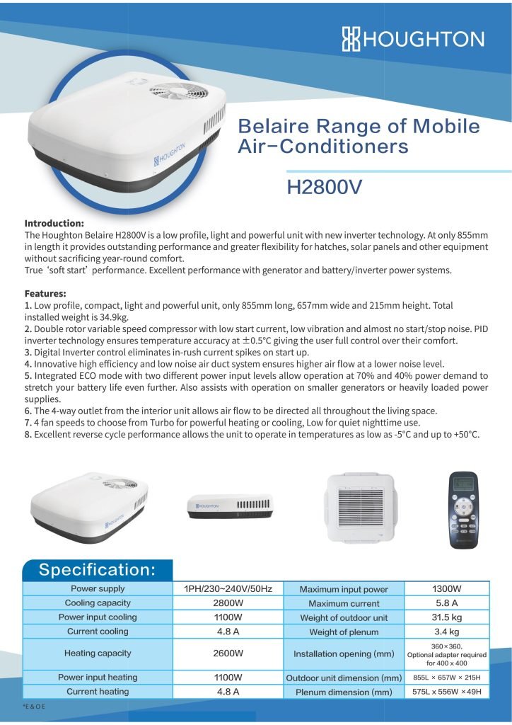 HB2800V Houghton Belaire Product Specifications