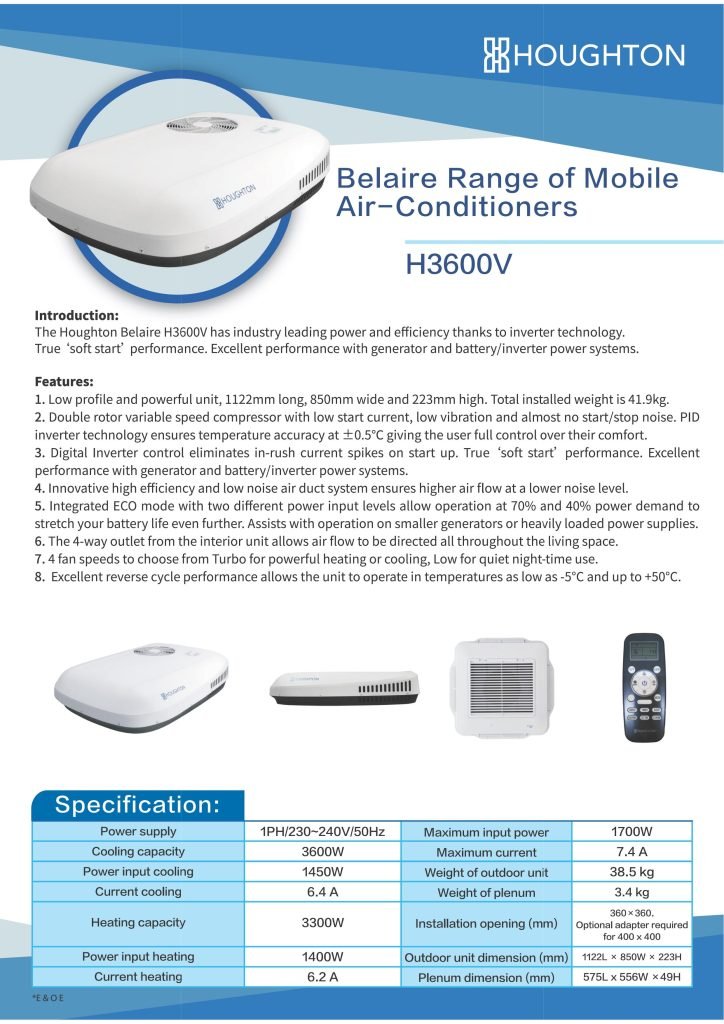 HB3600V Houghton Belaire Product Specifications